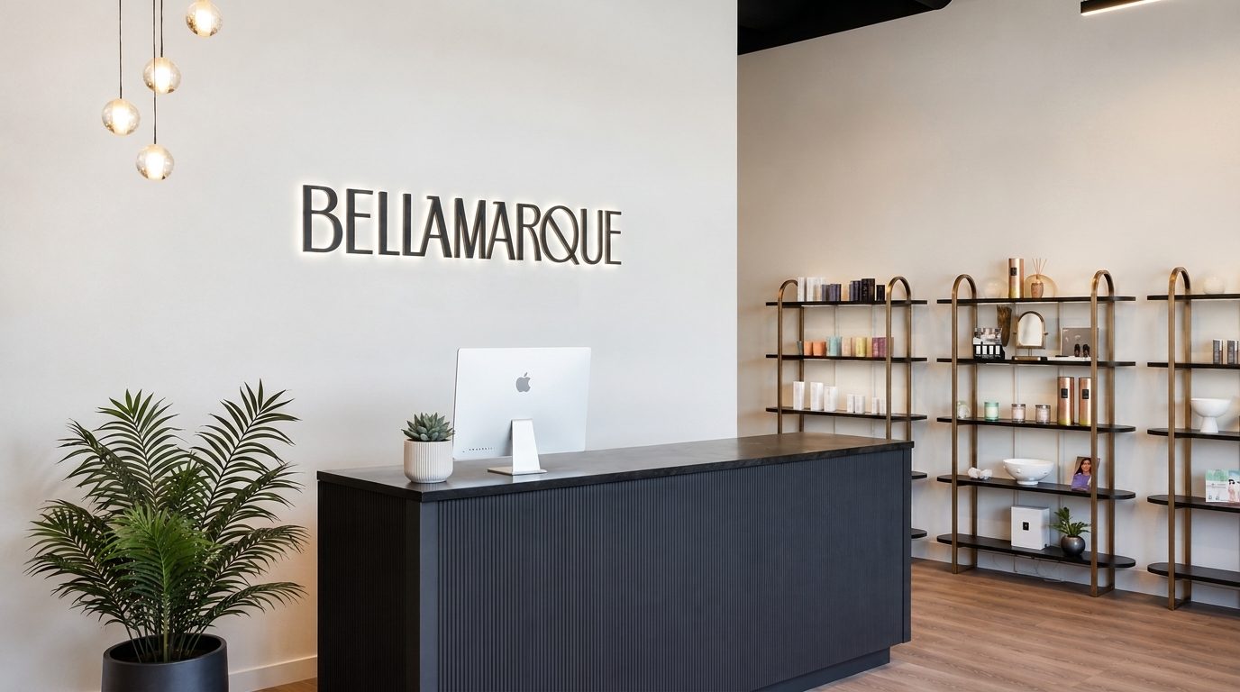 The Bellamarque reception, what you see on arrival at the Redwood Road studio.